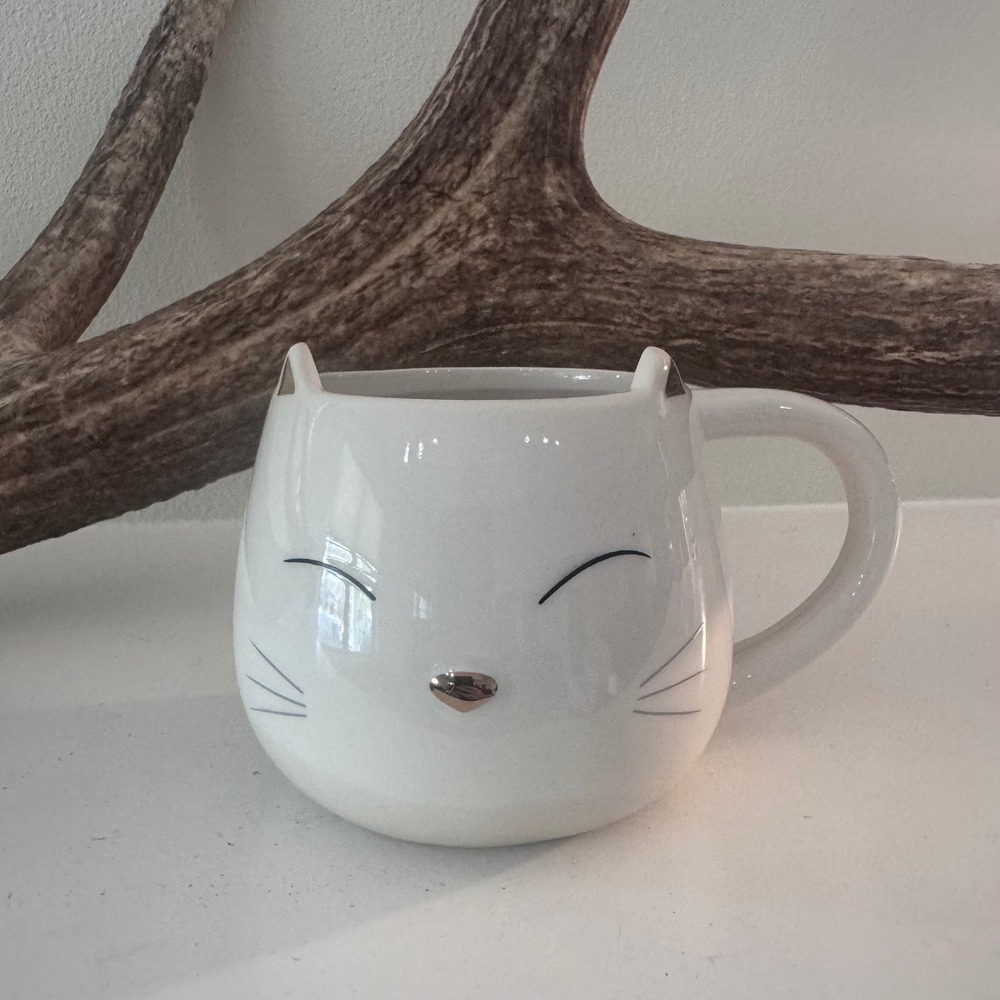 World Market Cute Smiling Cat Mug, Hidden Black Kitty Surprise, Cat Lover Gift